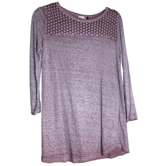 Akemi + Kim Anthropologie Top Womens Small Pink Linen Lace Comfort Long Sleeve - Picture 1 of 9